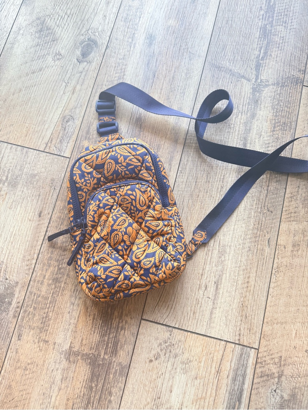 Vera Bradley Quilted Paisley Crossbody Sling Bag - Navy & Mustard